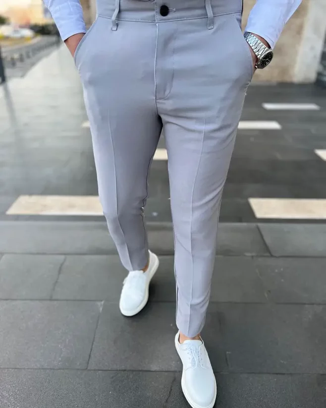 Šedé pánské elegantní kalhoty DJP70