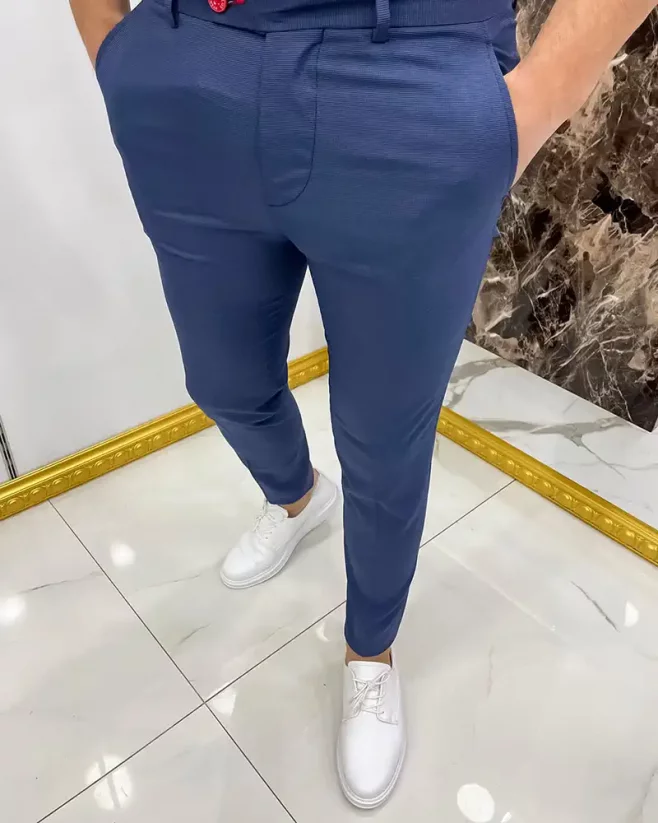 Luxusné pánske nohavice modré DJPE08 Exclusive