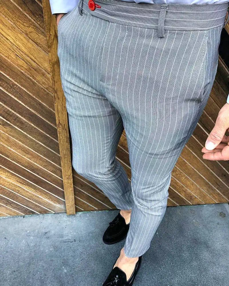 Mens Skinny Grey Pinstripe Suit Trousers  Boohoo UK