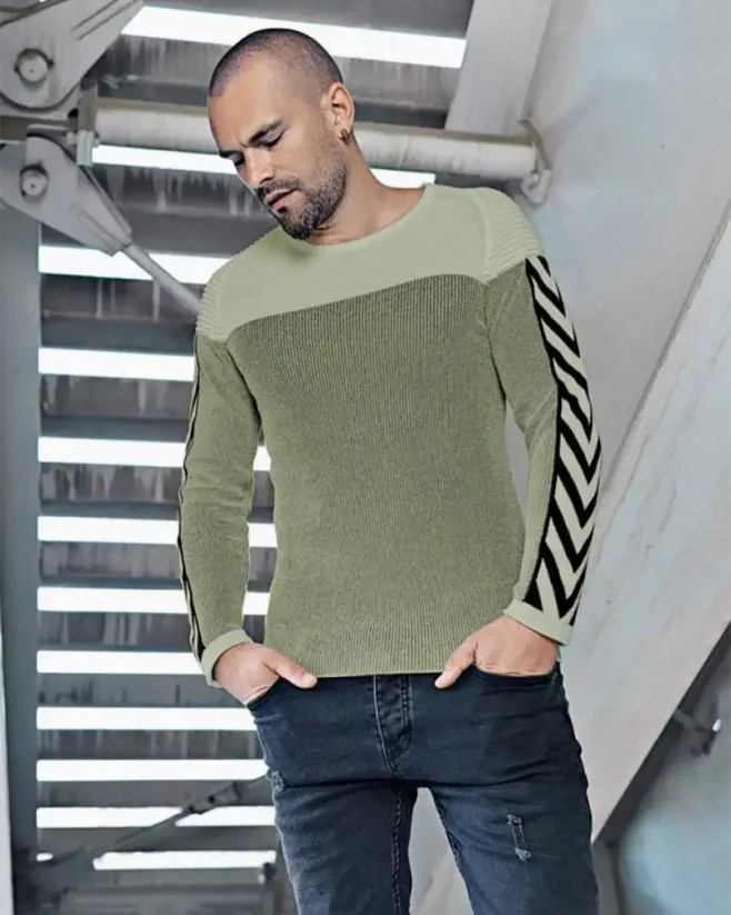 Zaujímavý melírovaný pánsky sveter so vzorom LAGOS 2369 - Veľkosť: M