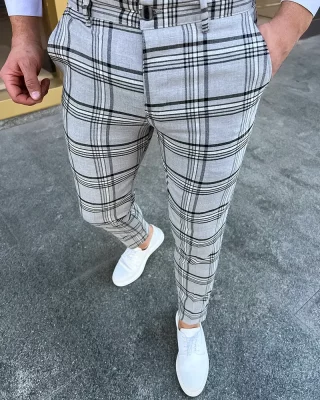 Elegant men's checked trousers grey DJP80