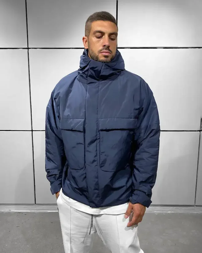 Men's puffer winter bomber jacket Black Island blue - Size: M