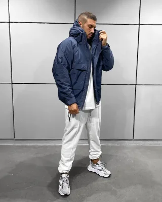 Pánská péřová zimní bomber bunda Black Island modrá