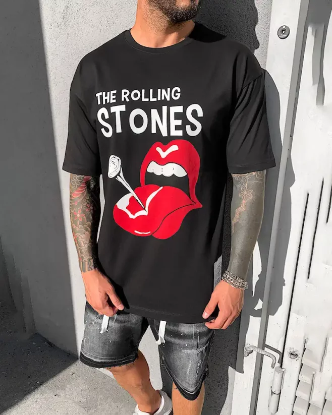 Pánské černé tričko Black Island Rolling Stones