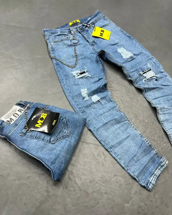 Light blue men's torn jeans Board - Size: 34