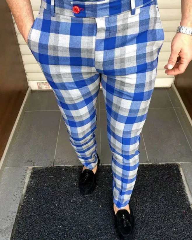 Luxury men's checkered trousers blue DJPE71 Exclusive - Size: 31