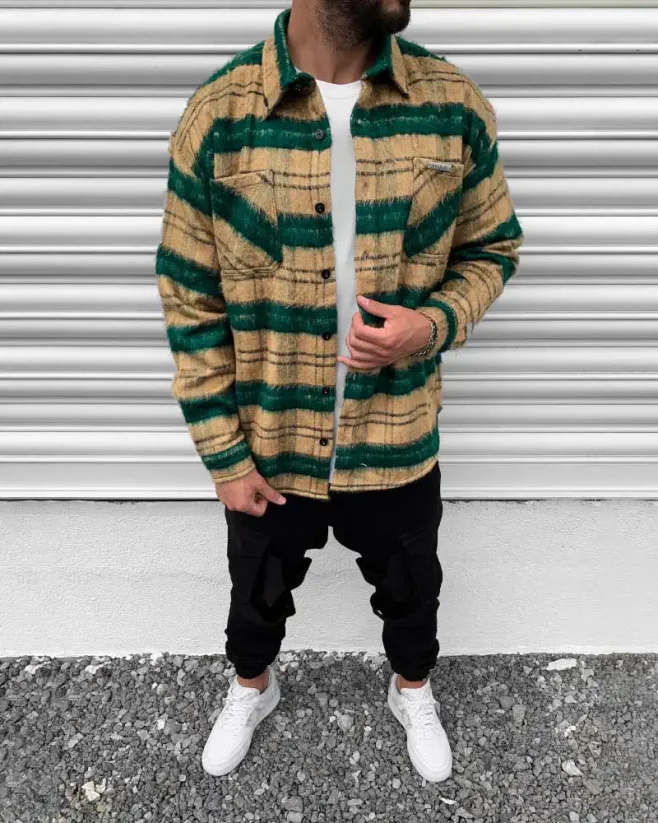 Checkered men's flannel Black Island green