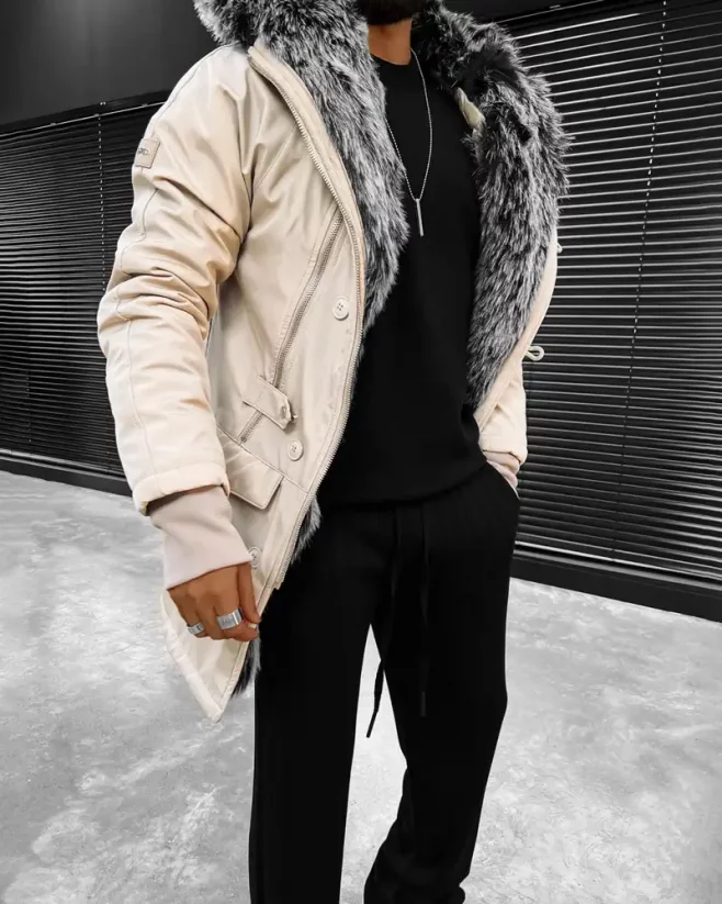 Stylish men's winter jacket parka beige OJ Legend