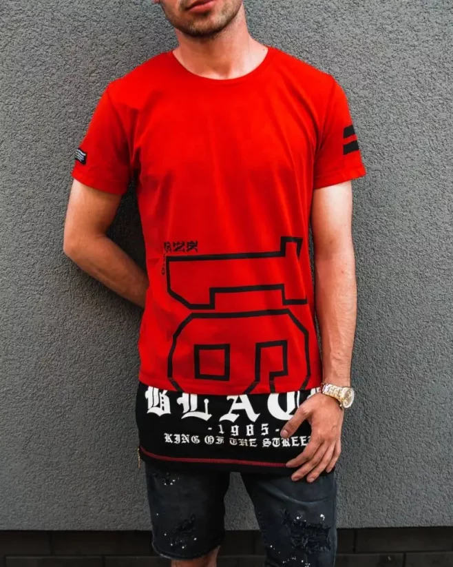 Extended men's t-shirt with red  print MECHANIC 2084 - Size: M