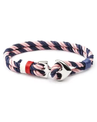 Men's double bracelet with silver anchor blue-pink