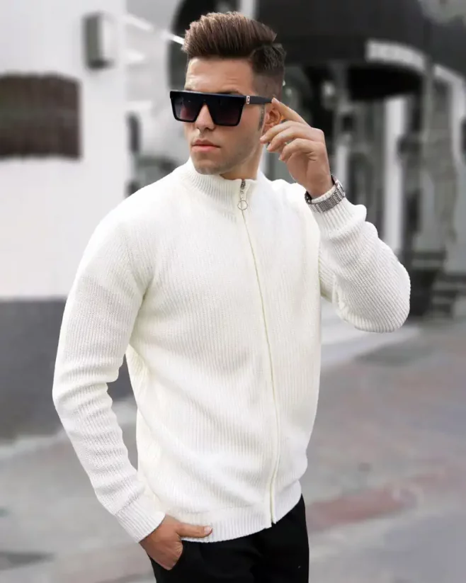 Biely pánsky sveter na zips MX Pass