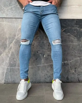 Torn men's light-blue jeans DP686R