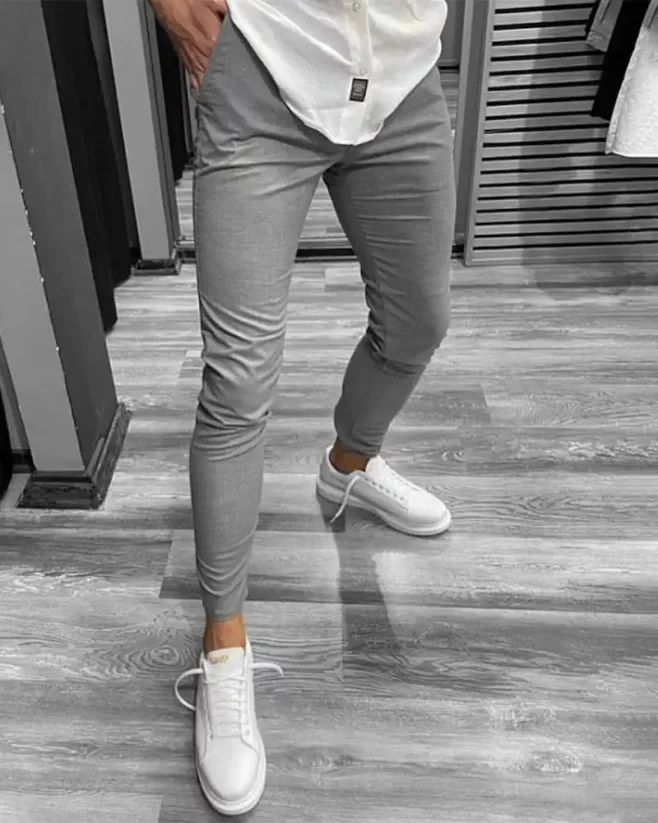 Pánské elegantní SKINNY kalhoty světle-šedé DJP56