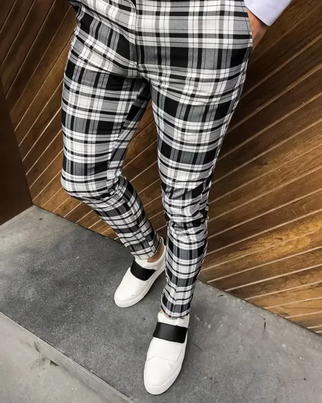 Elegantné pánske nohavice čierno-biele DJP16