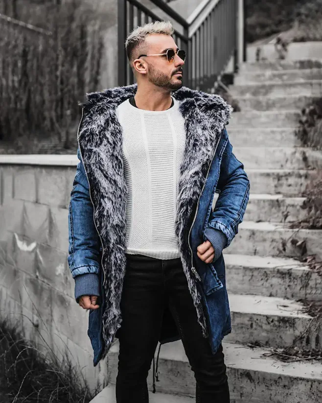 Rifľová pánska zimná bunda parka modrá OJ Denim
