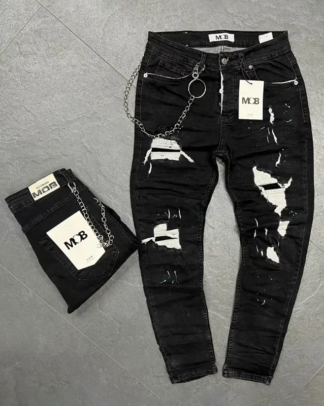 Roztrhané pánské džíny černé Level