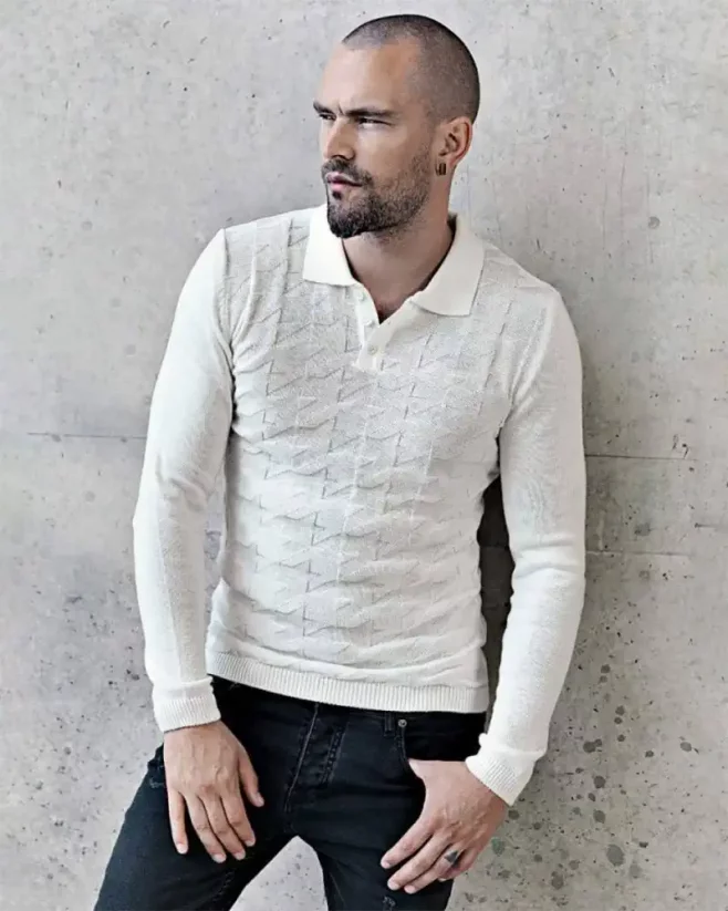 Unique white men's sweater with buttons LAGOS 2411 - Size: L
