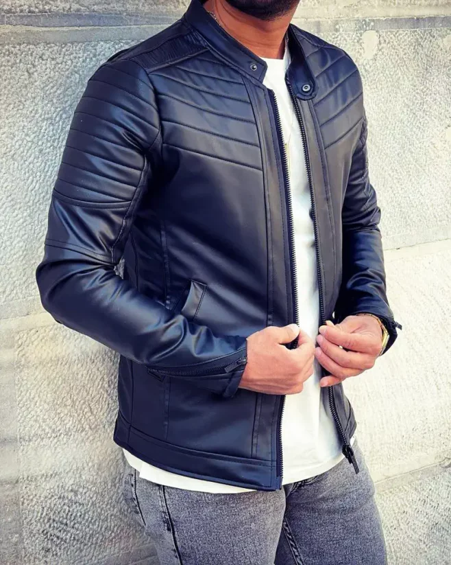 Black men's leatherette jacket DJP06