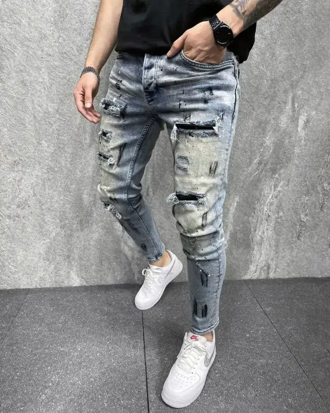 Modré pánské roztrhané džíny 2Y Premium Unique