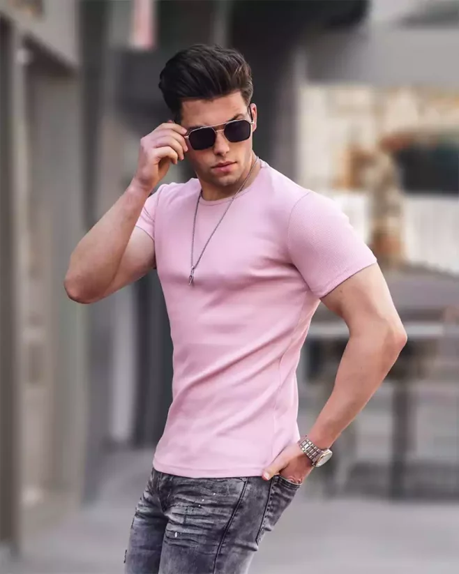 Pink men's t-shirt MX Simple - Size: L