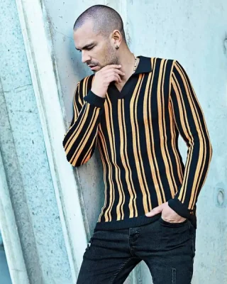 Trendový černo-oranžový pánský svetr LAGOS 2423