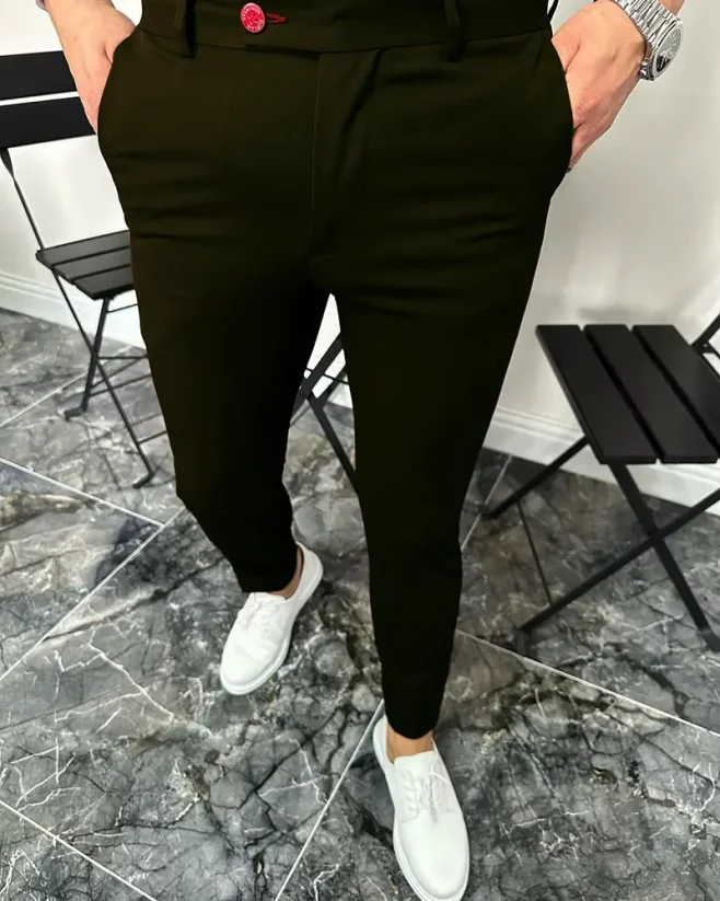 Luxusné pánske nohavice khaki DJPE28 Exclusive - Veľkosť: 33