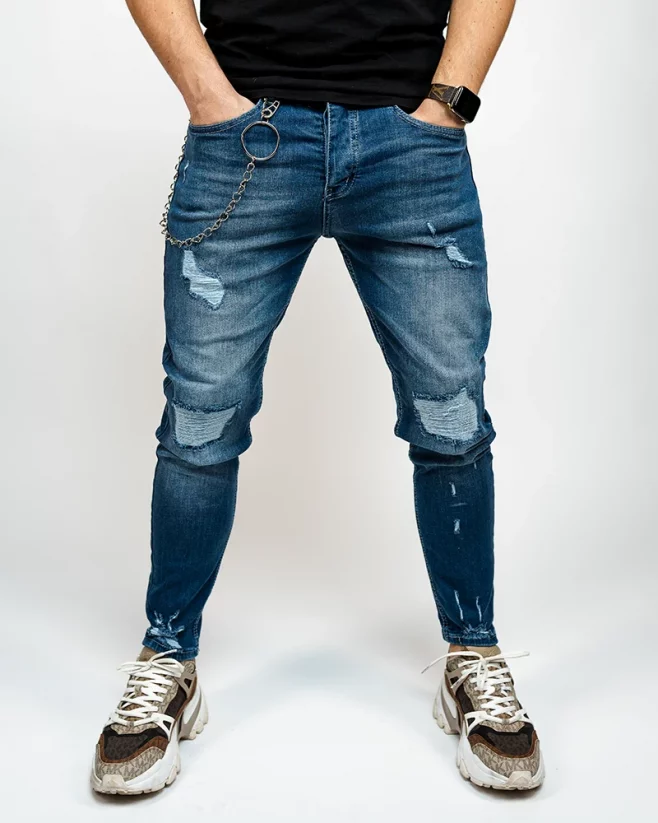 Modré pánské roztrhané džíny Body - Velikost: 34