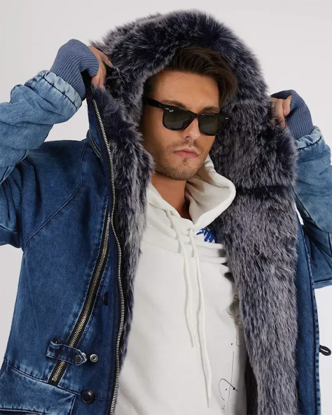Rifľová pánska zimná bunda parka modrá OJ Denim