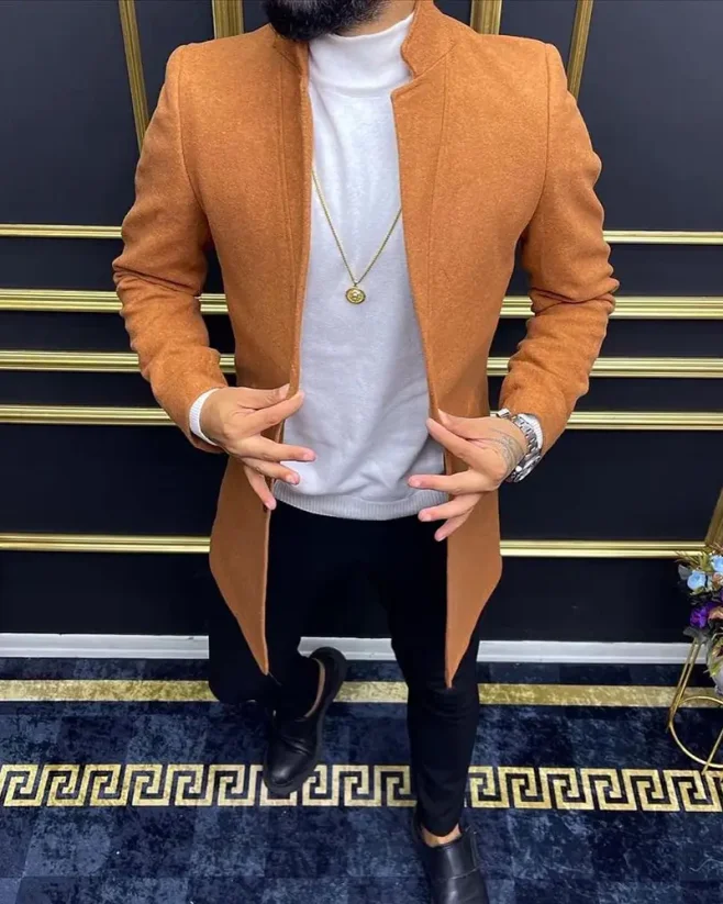 Elegantný pánsky kabát tehlový HQ040 - Veľkosť: 48 (M)