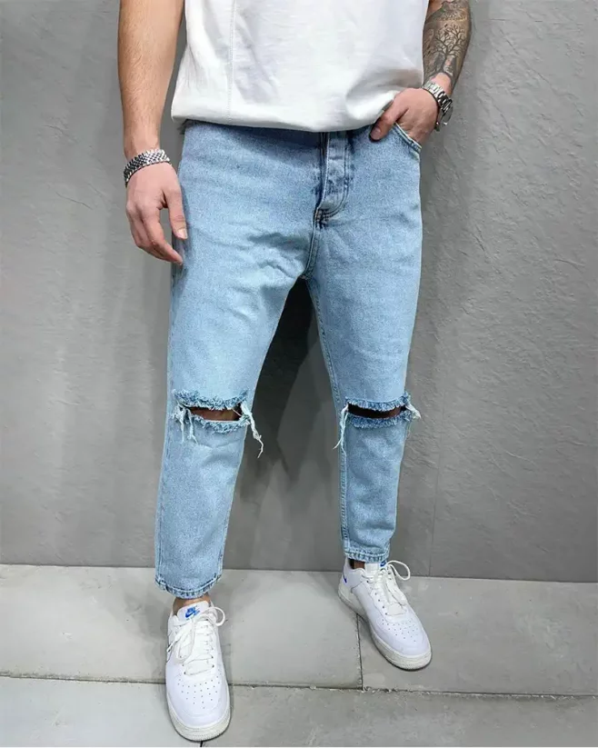 Světle-modré pánské roztrhané džíny 2Y Premium Digital