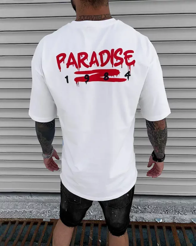 Men's white T-shirt Black Island Paradise - Size: M