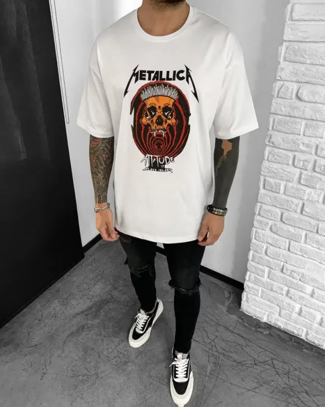 Stylish men's t-shirt white Black Island Metallica - Size: M