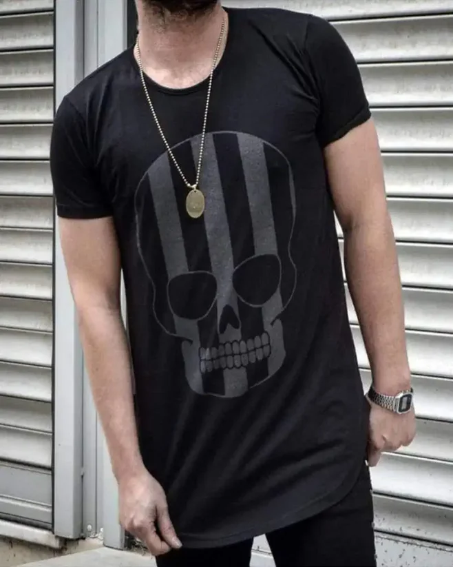 Black men's T-shirt OT SS Scull - Size: M
