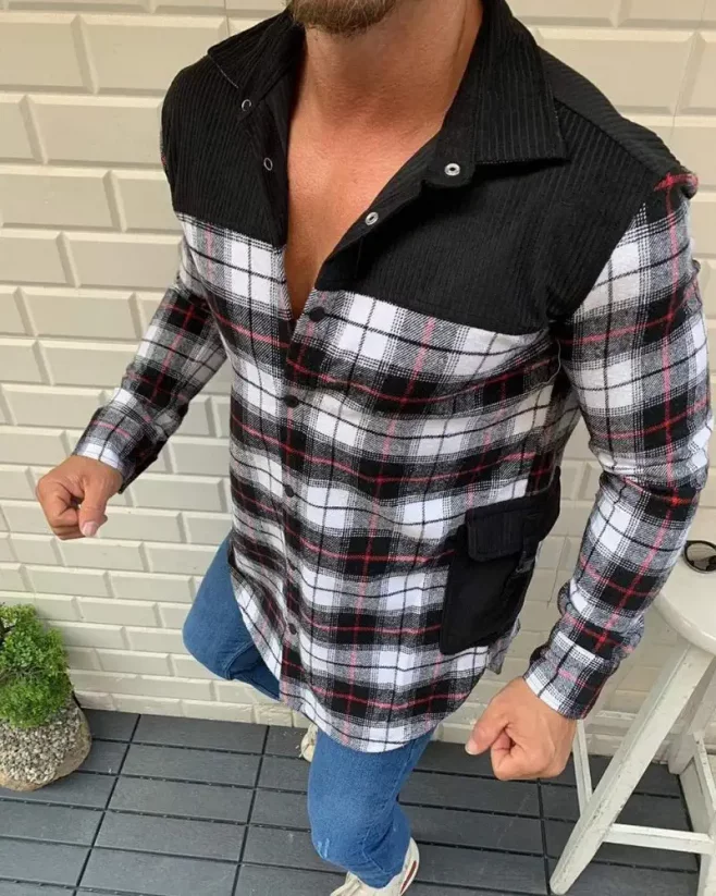 Men's checkered flannel shirt white RX04