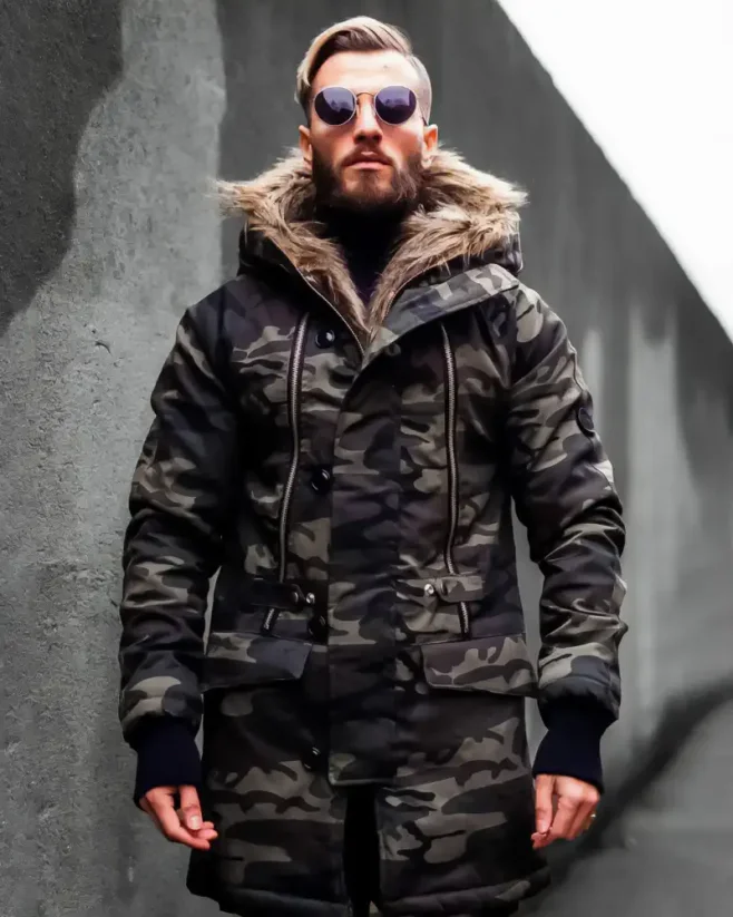 Maskáčová pánska zimná bunda parka zelená OJ Legend - Veľkosť: S