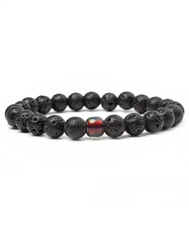 Men's bracelet with lava stones Metal