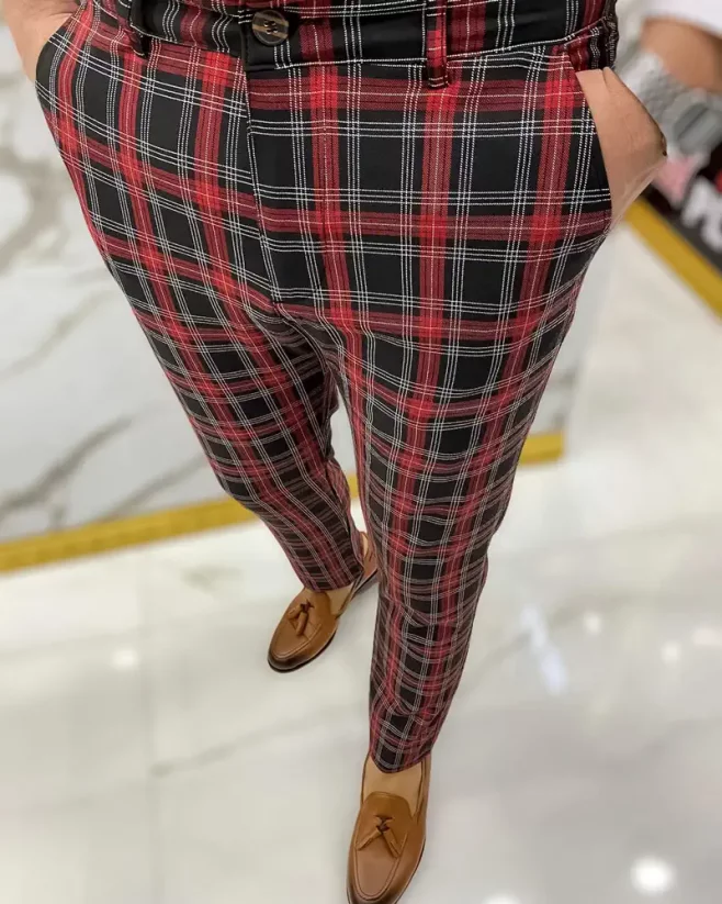 Elegant men's checkered pants red DJP23
