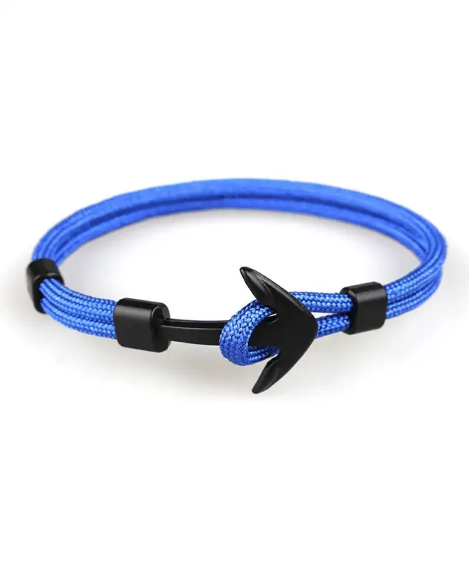 Men's light blue bracelet with black anchor Navy - Size: Univerzálna