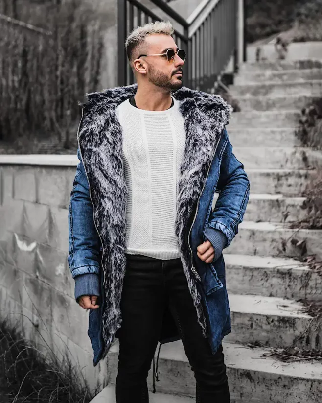 Denim men's winter jacket parka blue OJ Denim - Size: L