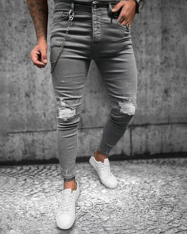 Roztrhané pánské džíny šedé Jump