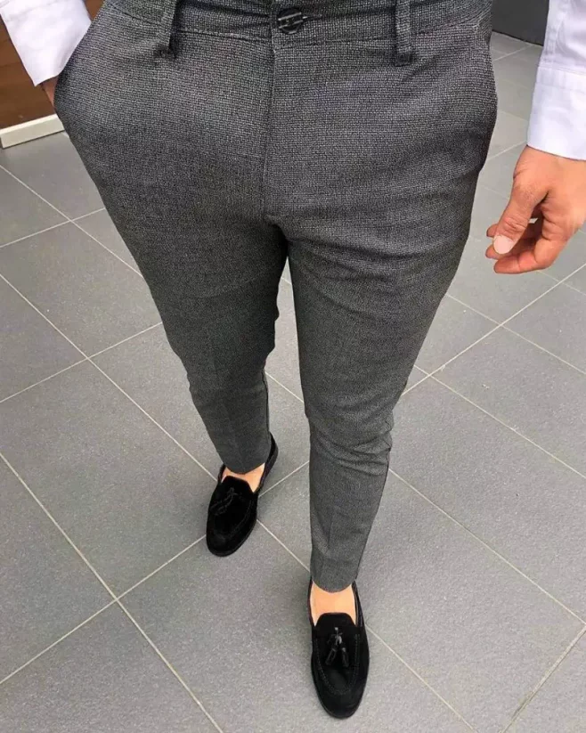 Elegantní pánské vzorované kalhoty černé DJP14