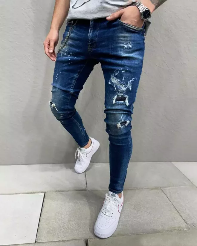 Modré pánské roztrhané džíny 2Y Premium Note