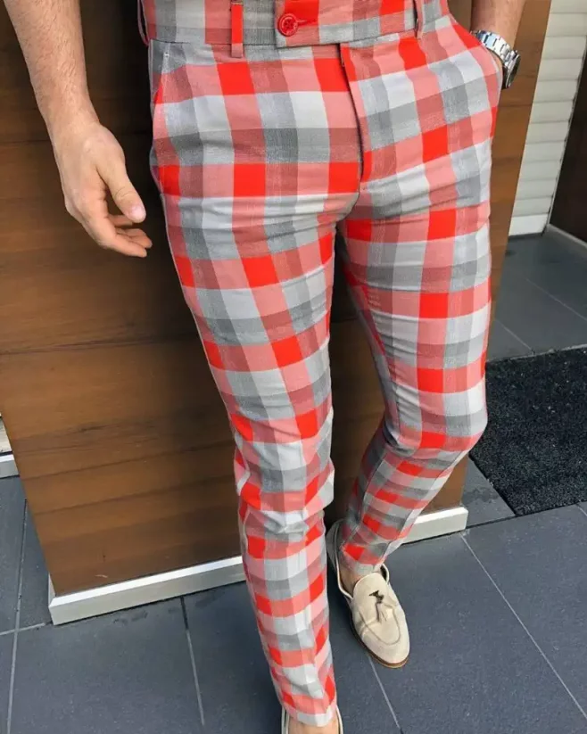 Luxury men's checkered pants red DJPE71 Exclusive
