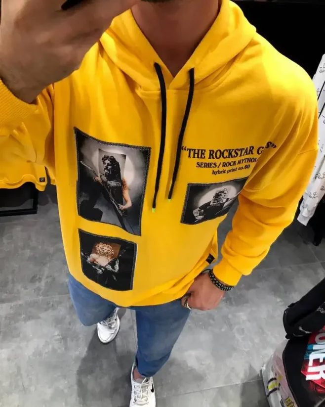 Yellow men's hooded sweatshirt RX Rockstar