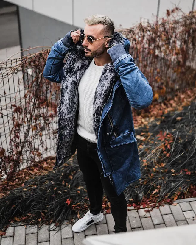 Denim men's winter jacket parka blue OJ Denim - Size: L