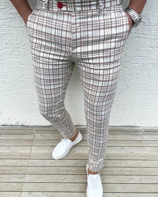 Luxury men's checkered pants bílé DJPE25 Exclusive