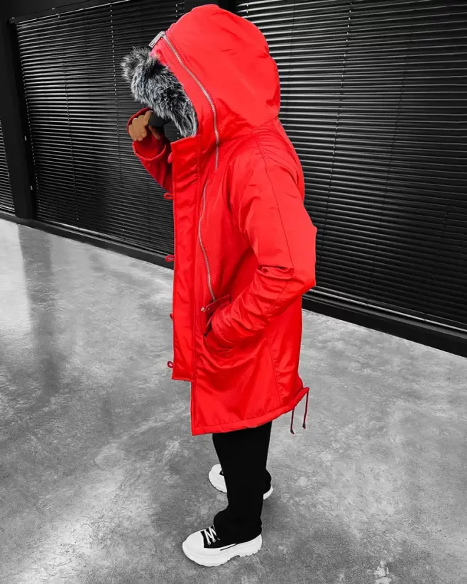Stylová pánská zimní bunda parka červená OJ Legend - Velikost: L
