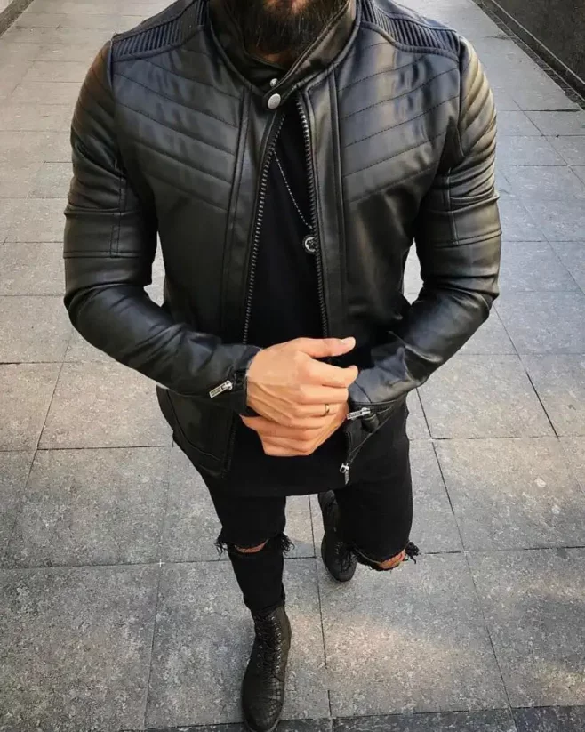 Černá pánská koženková bunda DJP06