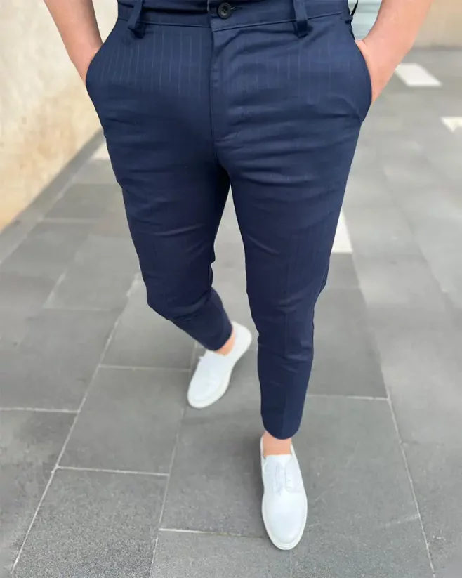 Elegantné pánske kockované nohavice modré DJP37