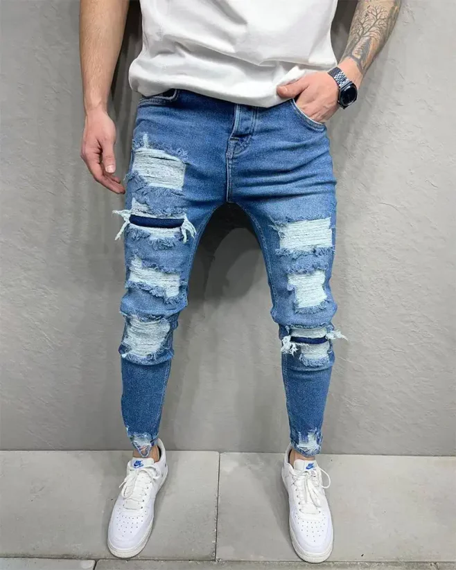 Modré pánské roztrhané džíny 2Y Premium Choice